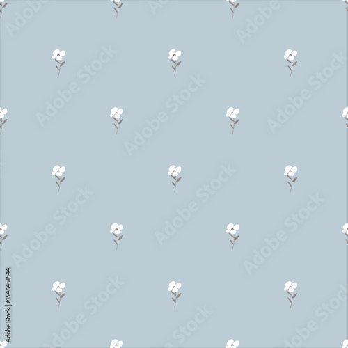Seamless Pattern of Small Floral Motifs on Light Blue Background