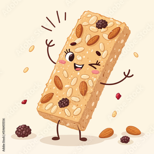 A Kawaii Granola Bar Character with Happy Eyes Vector Art