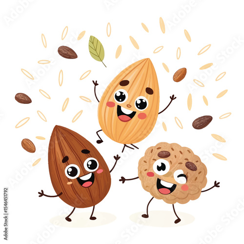 Kawaii Muesli Mix Icon Featuring Almond and Oat – EPS Vector