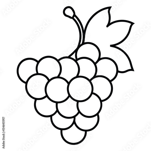 Simple line drawing of a bunch of grapes with leaf
