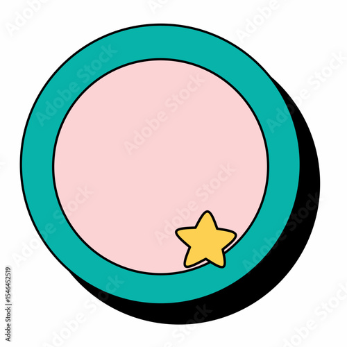 Cute round text box with a teal border, soft pink center, and yellow star icon. Perfect for social media text highlights, planner stickers, kids notes, or digital messages in kawaii style.