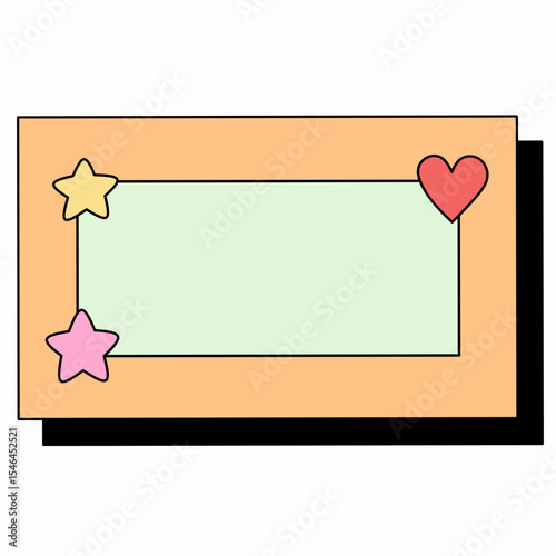 Bright peach rectangular text box with green center, yellow and pink stars, and a red heart. Great for planners, labels, scrapbook, and digital journaling templates.