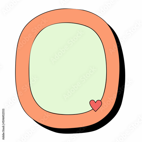 Orange oval-shaped textbox with light green fill and a red heart detail. Perfect for kids graphics, cute planners, romantic cards, and vintage-style UI decorations.