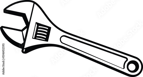 Vector Black and White Adjustable Wrench, Versatile Hand Tool.