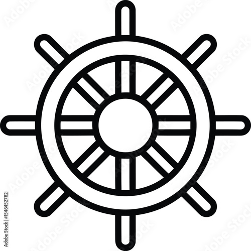 Vector Black and White Ship Wheel, Nautical Steering Instrument.