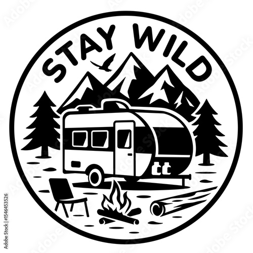 Stay Wild Camping SVG, Camping Trailer SVG, Camper Van SVG, Mountain Camping SVG