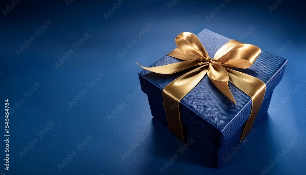 Fototapeta premium elegant dark blue gift box with gold ribbon luxury presentation concept mystery