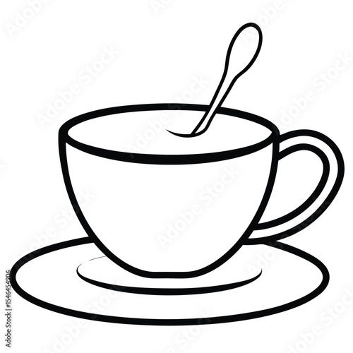 Simple line drawing of coffee cup and saucer