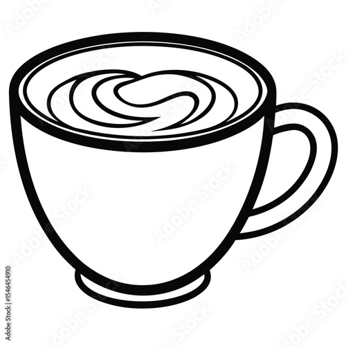 Line art illustration of a coffee cup with swirled cream
