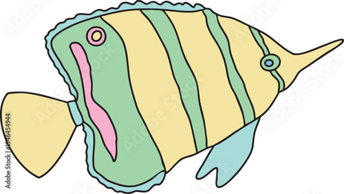 Fish colorful vector illustration Hand-drawn animal in cartoon style Great for books, greeting cards, educational material, kids party invitations
