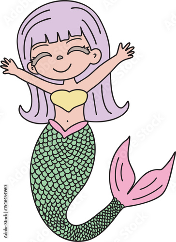 Mermaid colorful pastel colors vector illustration Hand-drawn cartoon character Great for books, greeting cards, educational material, kids party invitations