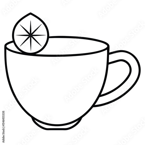 Simple line drawing of a teacup with lemon slice