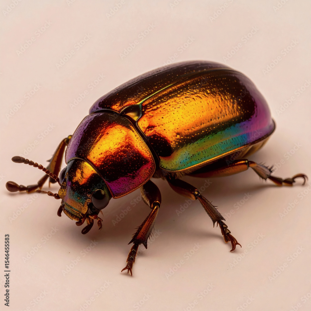 Fototapeta premium Top View of Rainbow Chrome Scarab Beetle – Ultra Realistic Insect on White Background