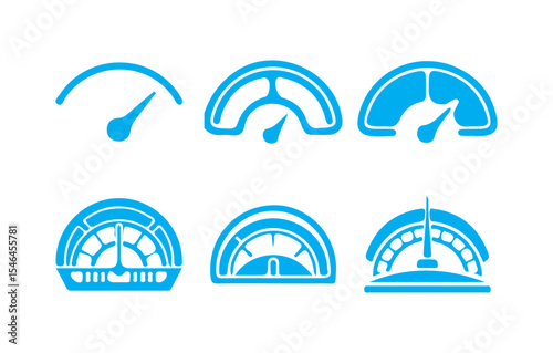 Blue Speedometer and Gauge Icons Set. Vector Dashboard Indicators. Victor illustration eps 10