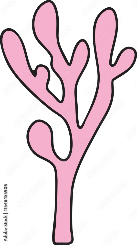 Fototapeta premium Coral colorful vector illustration Hand-drawn ocean and sea life creature. great for greeting cards, educational material, kids party invitations. Pastel colors, flat, cartoon design