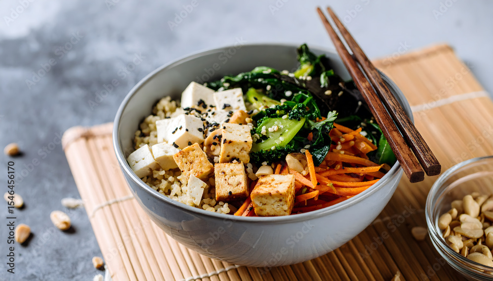Fototapeta premium Asian-Inspired Tofu & Broccoli Bowl