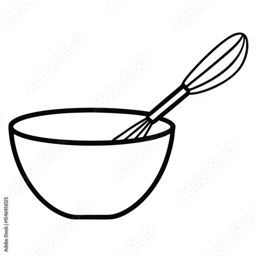 Simple line drawing of mixing bowl and whisk