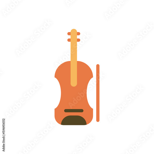 Violin with bow flat icon. Realistic vector of a violin and bow, great for classical music content.