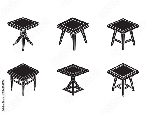 set of square table icon silhouette vector illustration