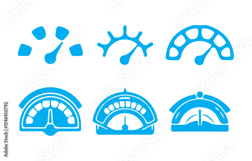 Blue Speedometer and Gauge Icons Set. Vector Dashboard Indicators. Victor illustration eps 10