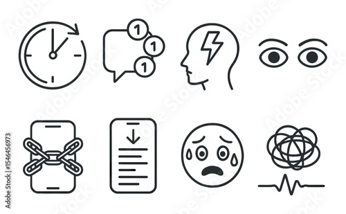 Mental health line icons set – linear, anxiety and stress management symbols