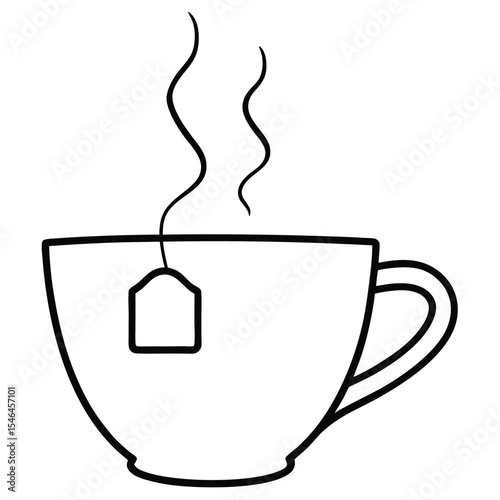 Simple line drawing of a teacup with tea bag