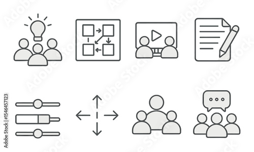 Collaboration and teamwork icons set - outline, cooperation and creative workflow symbols