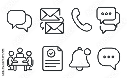 Workplace communication icons set – outline, messaging and collaboration symbols