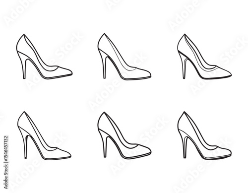 Outline drawing of a high heel shoe for fashion illustration and design projects and templates