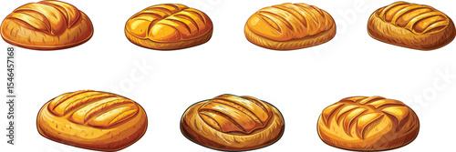 Fresh loaf of bread set vector illustration