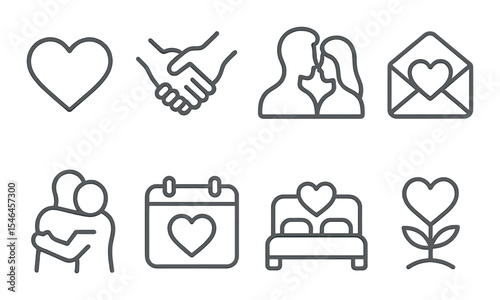 Love and relationship icons set – silhouette, romantic and affection symbols