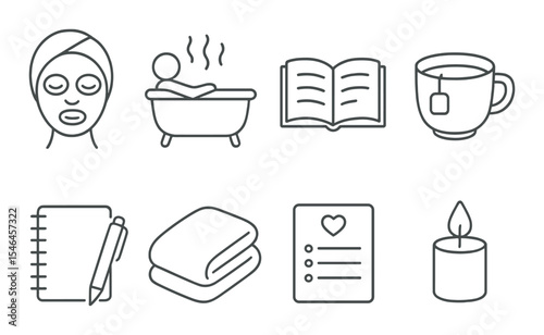 Self care line icons set – outline wellness, relaxation and lifestyle symbols