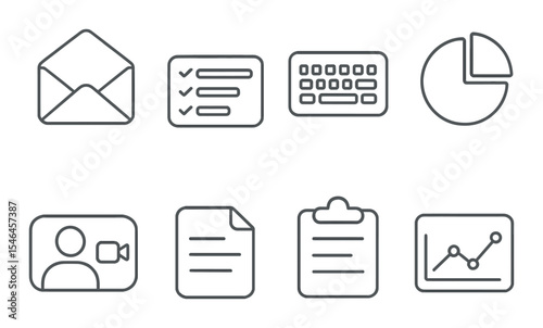 Digital work icons set – outline, productivity and office tools graphics