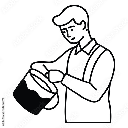 Man mixing paint in a bucket line art illustration