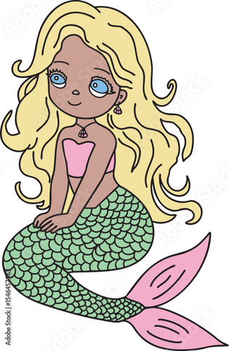 Mermaid colorful pastel colors vector illustration Hand-drawn cartoon character Great for books, greeting cards, educational material, kids party invitations