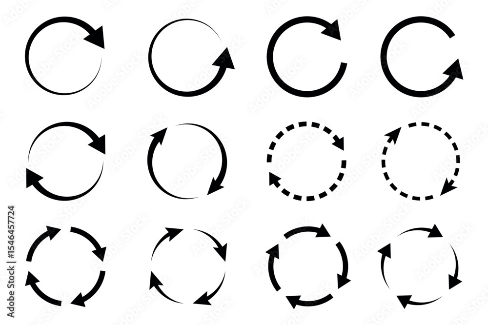 Fototapeta premium set of different circle round arrow icons isolated vector illustration