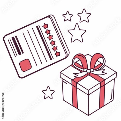 Loyalty card and gift box representing store reward program with copy space
