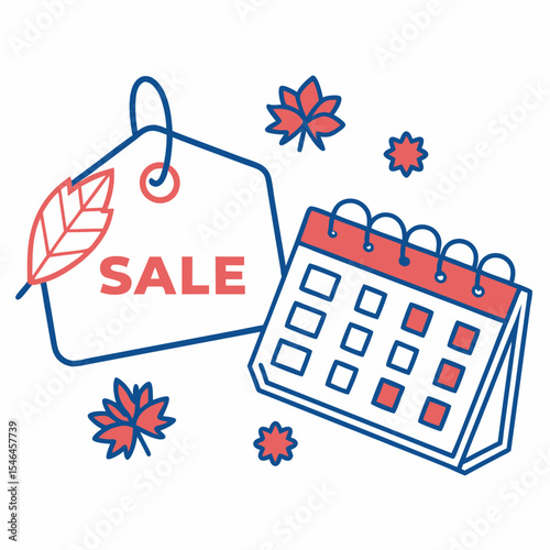 Sale tag and calendar representing seasonal promotion with copy space