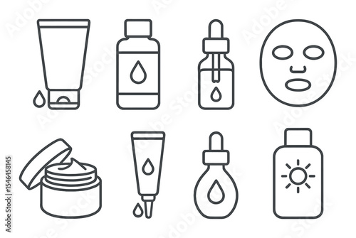 Skincare routine icons set – outline, beauty and personal care symbols