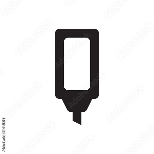 Flat Icon of Chisel Tip Marker Pen in Bold Black Silhouette. Minimalist black icon of a chisel-tip highlighter, ideal for design tools and UI kits.
