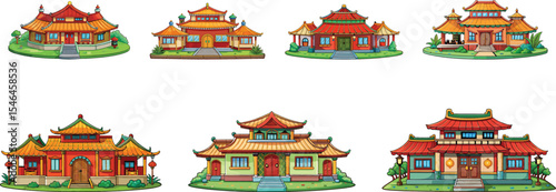 Chinese house set vector illustration