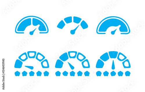 Blue Speedometer and Dashboard Gauge Icons Set. Vector Car Meters. Victor illustration eps 10