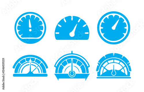 Blue Speedometer and Dashboard Gauge Icons Set. Vector Car Meters. Victor illustration eps 10