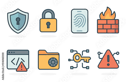Cybersecurity icons set – outline style, security and protection symbols