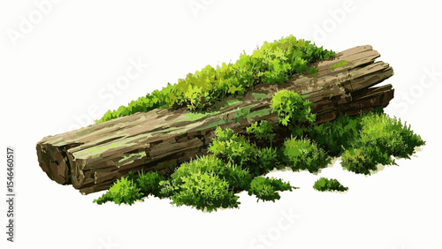 Symbiosis in Wash Green moss log isolated watercolor vector illustration svg