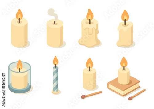 Candle 3d icons set – wax, flame and light symbol collection for creative projects