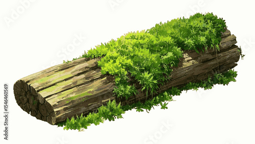 Ancient Damp Green moss log isolated watercolor vector illustration svg