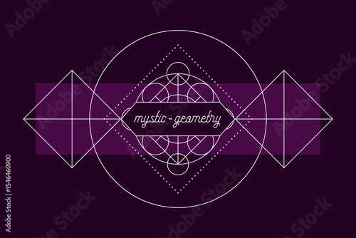 Mystic geometry emblem vector print template. Vector alchemy magic symbol or tribal rune on dark background