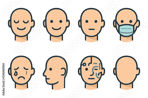 Face expression icons set – outline, mood and emotion symbols for communication