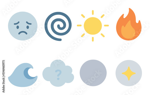 Emotional icons set – flat, expressive, mood symbols for design projects